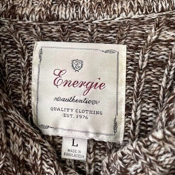 Y2K 2000s Energie Junior Size Large Brown Shawl Collar Cropped Baby Cardigan - Picture 5 of 8